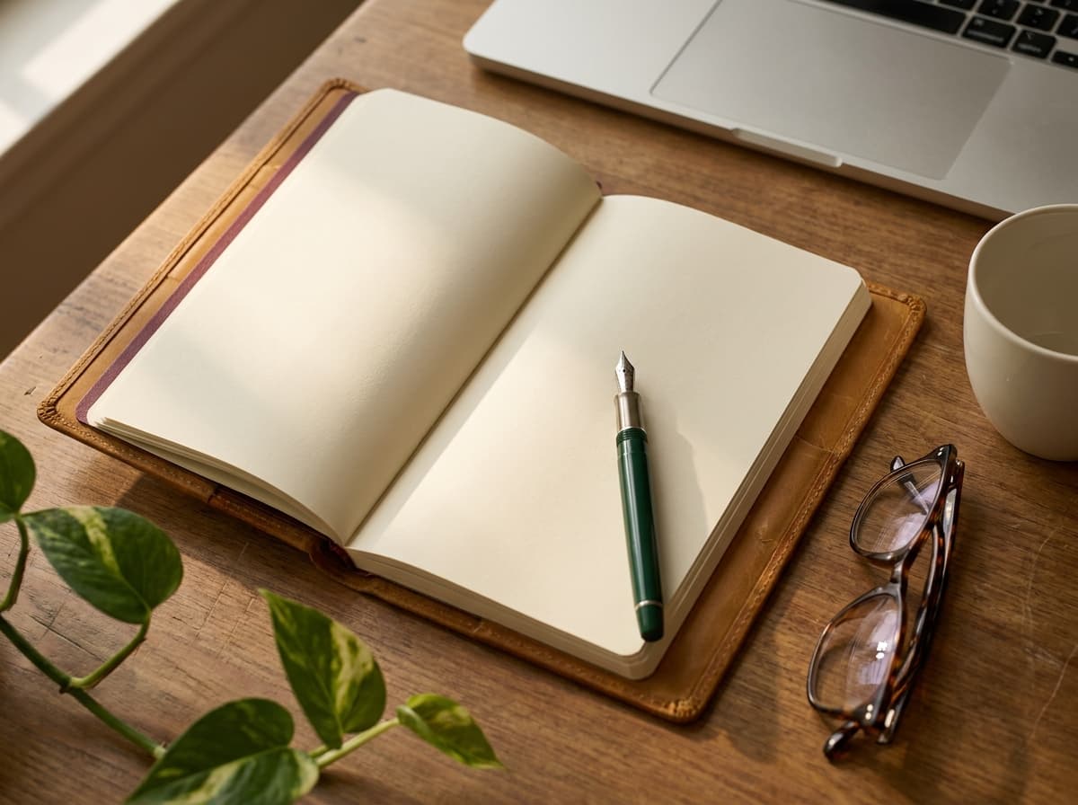 A clinician's notebook and pen on a desk in soft natural light.