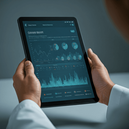 Hands holding a tablet showing a diagnostic graph — advanced clinical diagnostics.